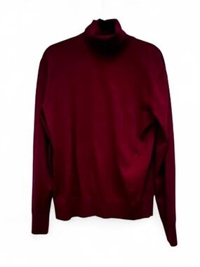 Calvin Klein Turtleneck Sweater Womens Large Burgundy Wool Blend CK Logo